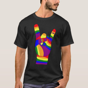 Camiseta Mão de metal pesado, chifres do diabo, bandeira do