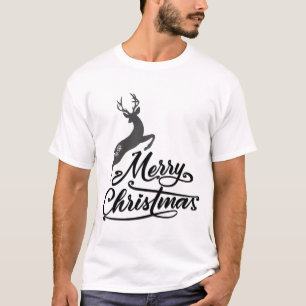 Camiseta Mão De Natal Escrita, Saltando Deer E Floco De Ne