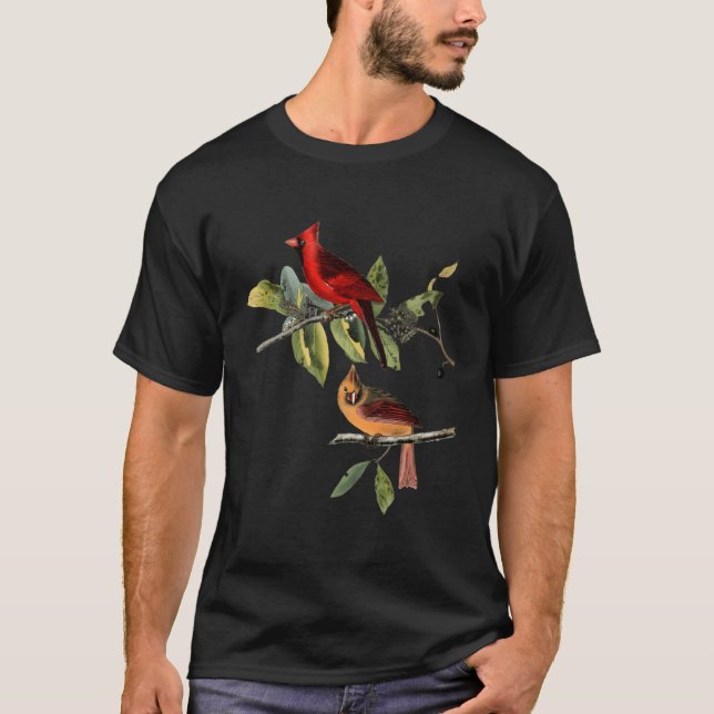 Camiseta Mão-De-Pássaro Vermelho Cardinal Para Pássaro Card (Frente)