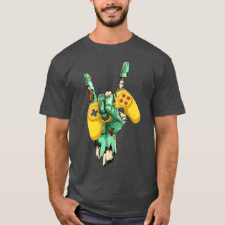 Camiseta Mão de Rock Zumbi segurando controle de jogos meni