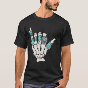 Camiseta Mão de Turquesa de Esqueleto Cowboy Cowgirl Rodeio