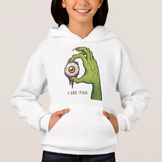 Camiseta Mão de zumbi segurando capuz de globo ocular com u