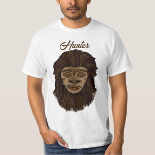 Camiseta Mão desenhada Sasquatch Pé Grande Pano Caçador Ape