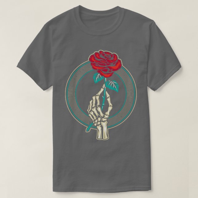 Camiseta Mão do Esqueleto da Flor de rosa vermelha (Frente do Design)
