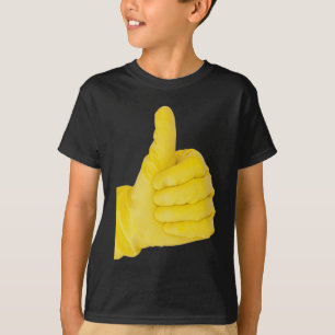 Camiseta Mão em luva de látex amarela