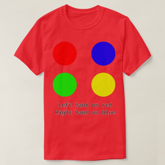 Camiseta Mão esquerda no vermelho Mão direita no azul Twist (Frente do Design)