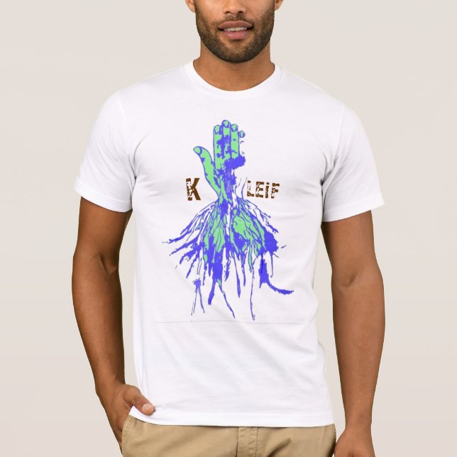 Camiseta Mão K Leif da raiz do verde azul (Frente)