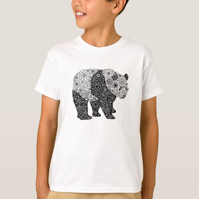 Camiseta Mão original urso de panda floral artística (Frente)