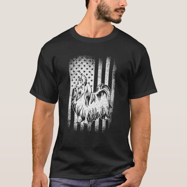 Camiseta Mão Pai de Cão de Bandeira Maltês Americano (Frente)