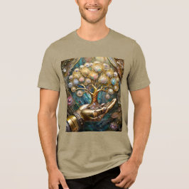 Camiseta Mão Robô ouro Segurando Dourada Árvore De Vida