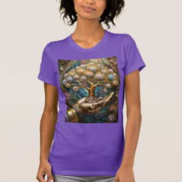 Camiseta Mão Robô ouro Segurando Dourada Árvore De Vida