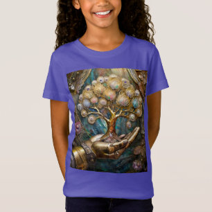 Camiseta Mão Robô ouro Segurando Dourada Árvore De Vida