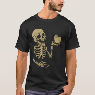 Camiseta Mão Skeleton Cavada Com Amor De Coração Vermelho