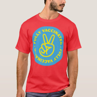 Camiseta Mão totalmente vacinada V azul e amarelo