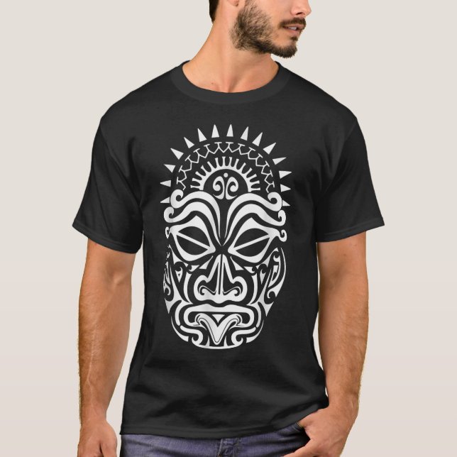 Camiseta Maori Polynésia Tattoo Haka Dance Face Mask Head (Frente)