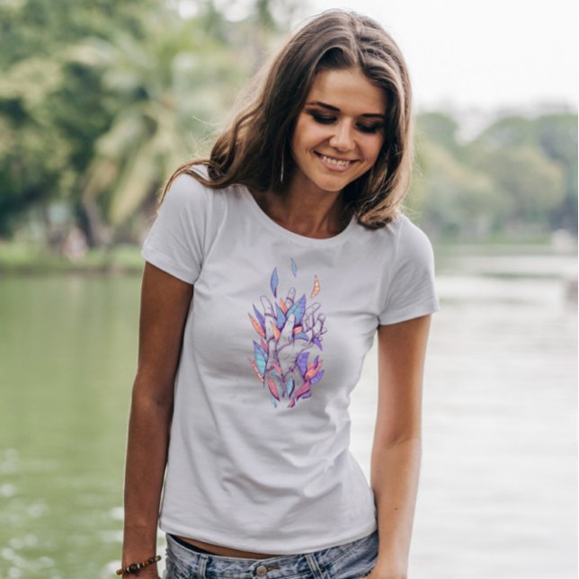 Camiseta Mãos com Folhas de Cor (Criador carregado)