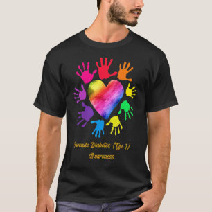 Camiseta Mãos de Consciência da Diabetes Juvenil Tipo 1