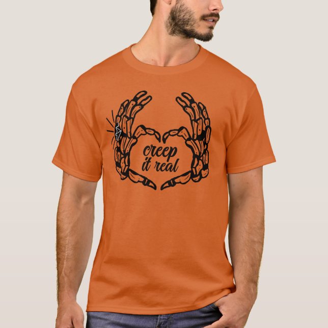 Camiseta Mãos de Esqueleto Assustadoras Tornam Isso Real  (Frente)