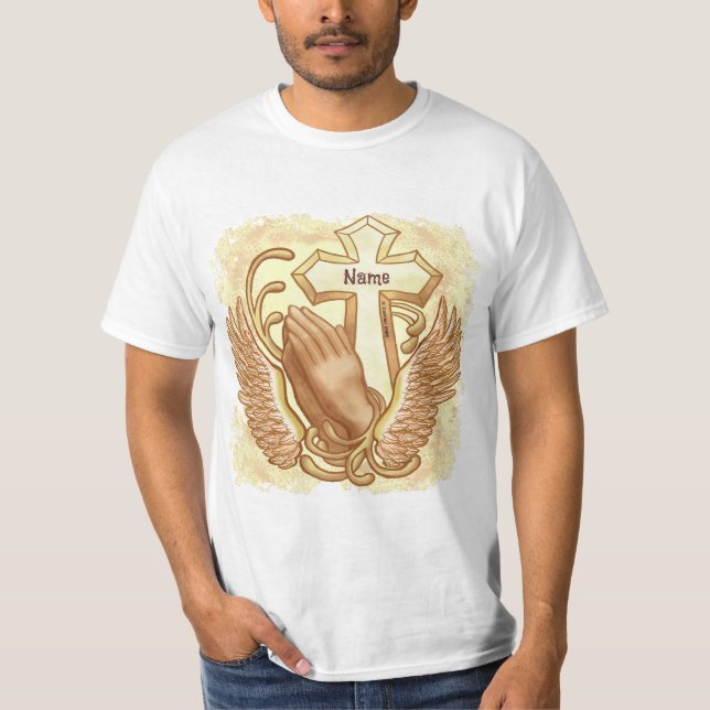 Camiseta Mãos em Oração Cruz Cristã (Frente)