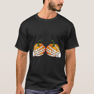 Camiseta Mãos Engraçadas De Esqueleto Agarrando Bra Pumpkin