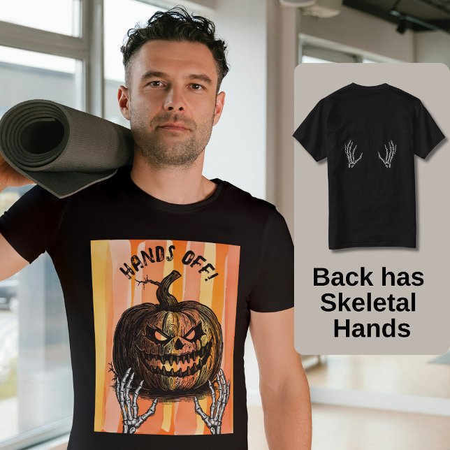 Camiseta Mãos Esqueléticas Sinistras E Jack-o-lantern Sinis (Sinister and Sassy Hands Off Halloween Design With Skeletal Hands)
