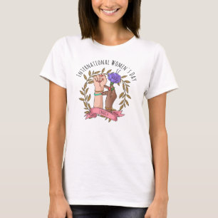 Camiseta Mãos Feministas Segurando Flores Dia das Mulheres