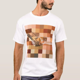 Camiseta Mãos pretas e brancas tremem em blocos coloridos