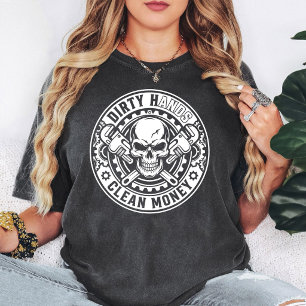 Camiseta Mãos Sujas Dinheiro Limpo Crânio Chave de Fenda Lo