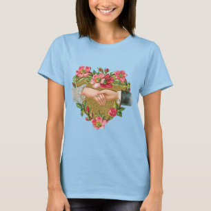 Camiseta Mãos w Flores, Dia de os namorados Vitoriano Vinta