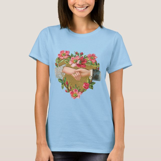 Camiseta Mãos w Flores, Dia de os namorados Vitoriano Vinta (Frente)