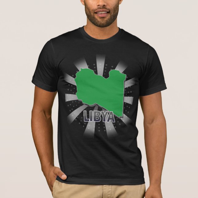 Camiseta Mapa 2,0 da bandeira de Líbia (Frente)