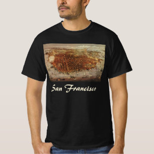 Camiseta Mapa Aéreo Antigo, Cidade de São Francisco, Califó