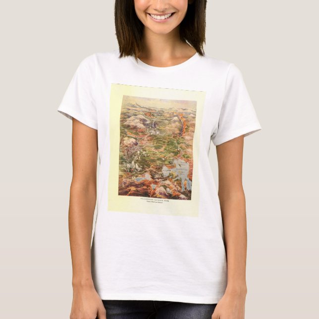 Camiseta Mapa Aéreo de 1910 - Parque Nacional de Yellowston (Frente)