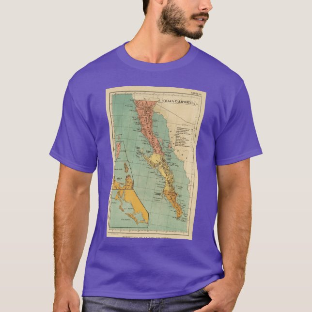 Camiseta Mapa Antigo da Baja California 1899 (Frente)