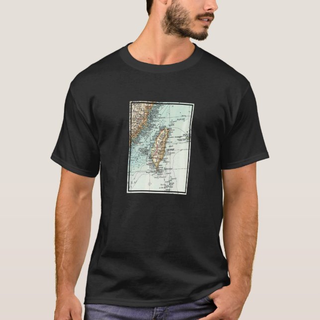 Camiseta Mapa Antigo da Ilha de Taiwan 1900 (Frente)