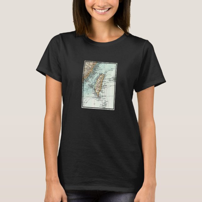 Camiseta Mapa Antigo da Ilha de Taiwan 1900 (Frente)
