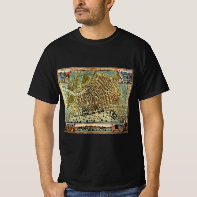Camiseta Mapa antigo de Amesterdã, Países Baixos (Frente)