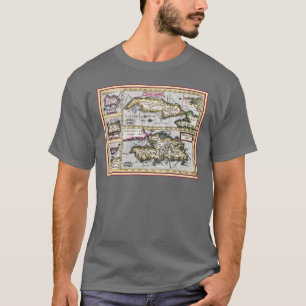 Camiseta Mapa antigo de Cuba, Haiti, República Dominicana