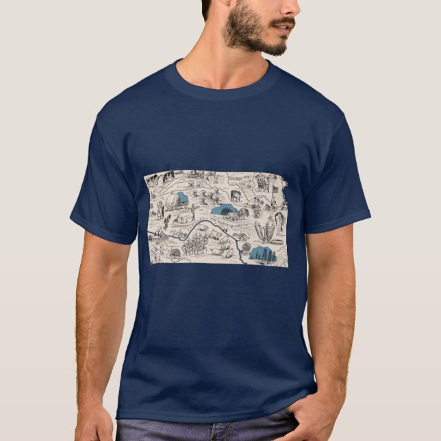 Camiseta Mapa Antigo de Imagens do Kansas (Frente)