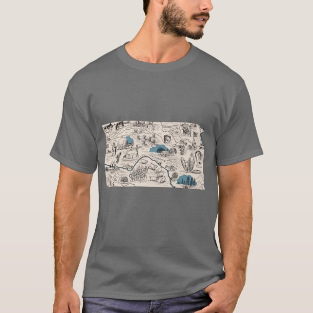 Camiseta Mapa Antigo de Kansas com Imagens Oversized (Frente)
