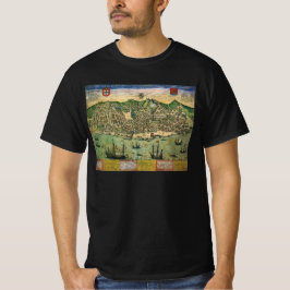 Camiseta Mapa antigo de Lisboa, Portugal por Braun/Hogenber
