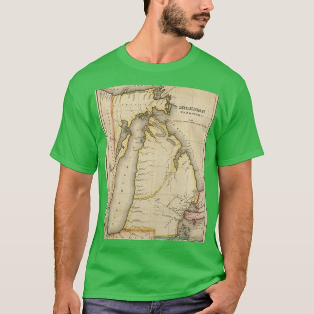 Camiseta Mapa Antigo de Michigan 1822 (Frente)