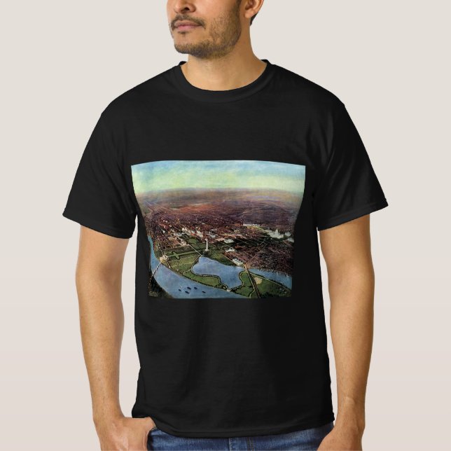 Camiseta Mapa antigo de Washington DC e do Rio Potomac (Frente)