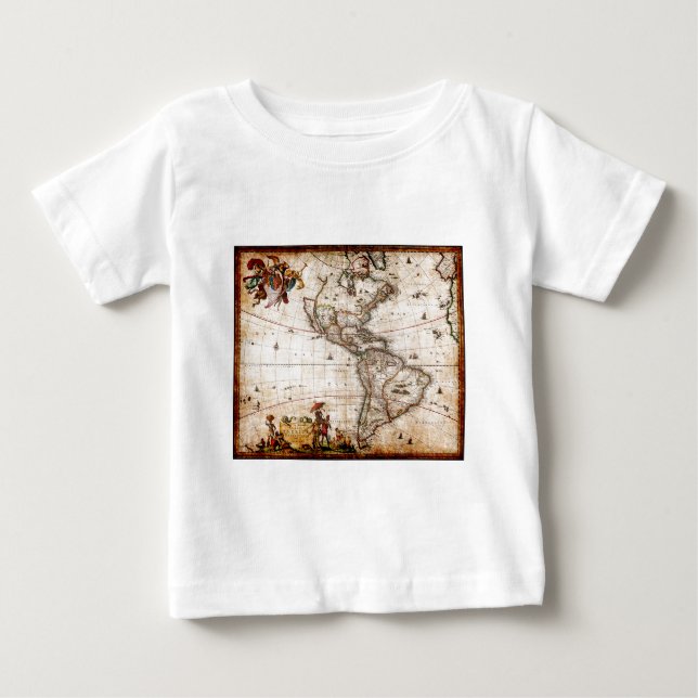 Camiseta Mapa Antigo do Continente Americano (Frente)