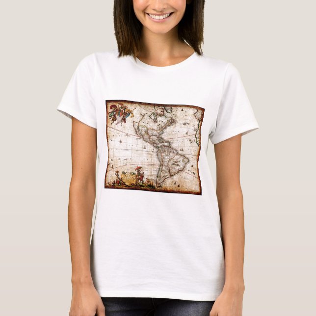 Camiseta Mapa Antigo do Continente Americano (Frente)