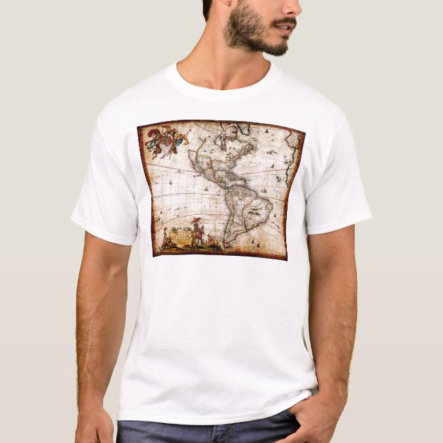 Camiseta Mapa Antigo do Continente Americano (Frente)