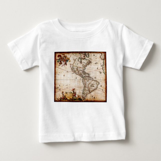 Camiseta Mapa Antigo do Continente Americano (Frente)