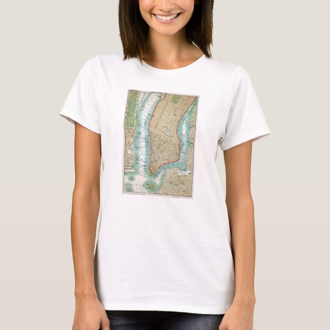 Camiseta Mapa antigo do Lower Manhattan e do Central Park (Frente)