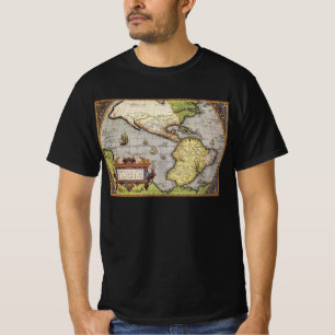 Camiseta Mapa Antigo do Mundo das Américas por Abraham Orte