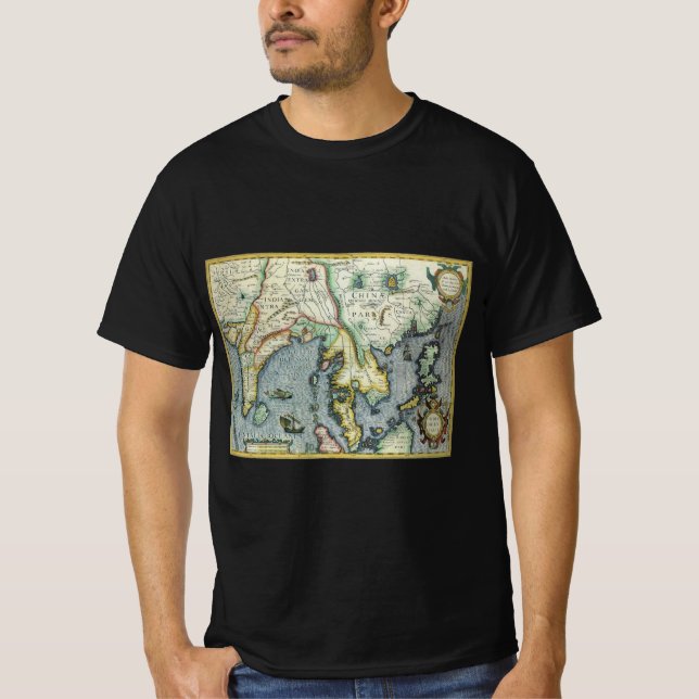 Camiseta Mapa antigo do Sudeste Asiático por Mercator / Hon (Frente)